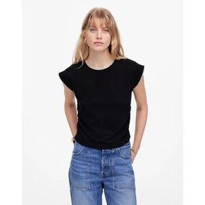 Madewell XXS‎ Jet Black Scalloped Trim Side-Cinch Muscle Tee